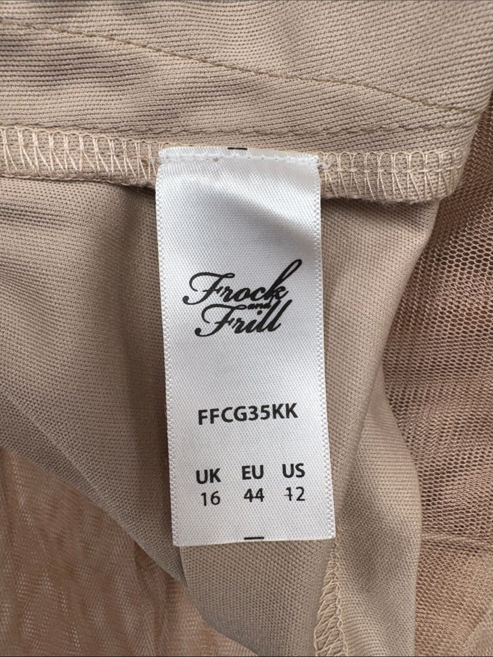 Frock and Frill Floral Sequin Embellished Mesh Ruffle A-Line Midi Dress Tan 12 - Picture 8 of 9